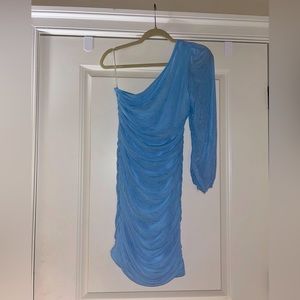 MEDIUM light blue one shoulder ruched dress